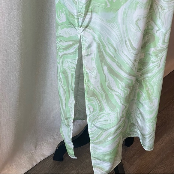 H&M WOMENS KAFTAN DRESS GREEN MARBLED V-NECK SIZE M - Picture 5 of 9